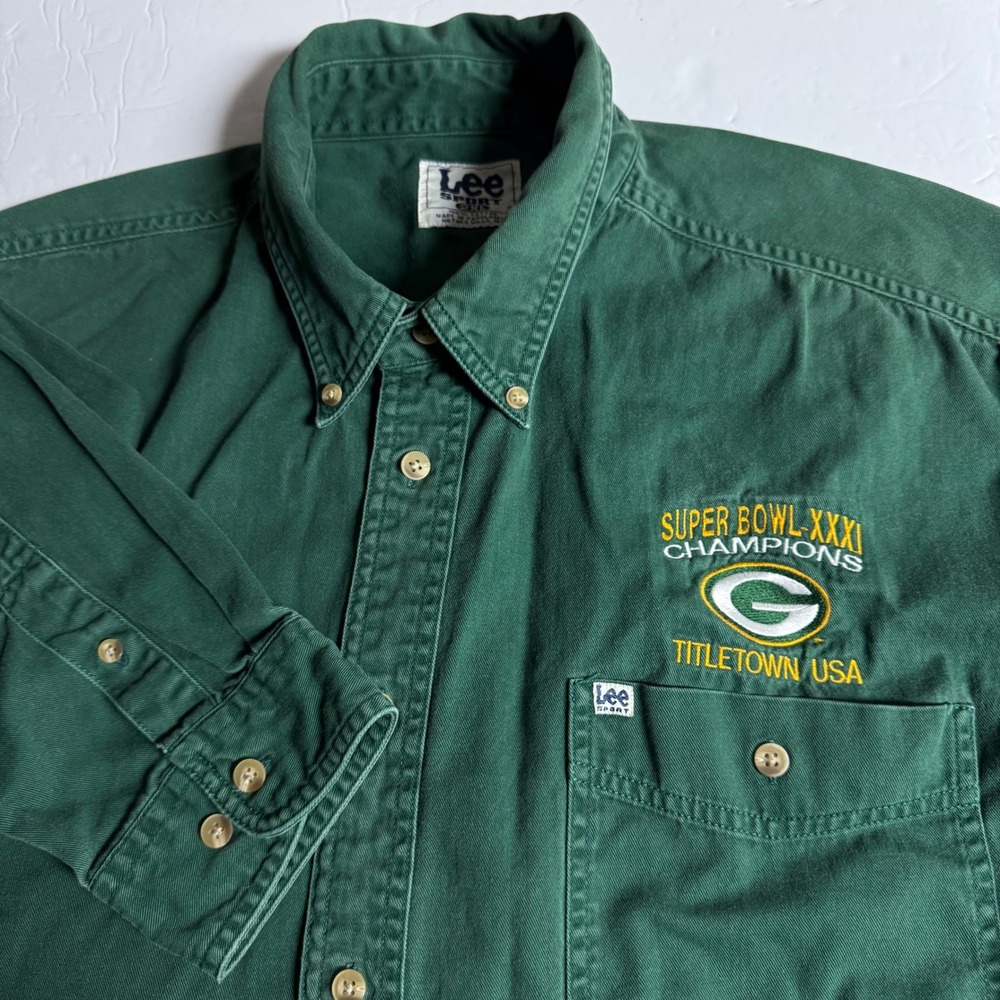 Vintage Lee Sport Green Bay Packers Super Bowl XXXI Champions Button Down 2X‎